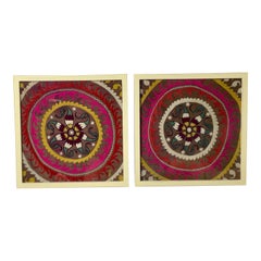 Pair of 19 Century Antique Silk Suzani Wall Hanging