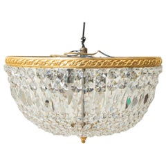 Lampadario a incasso in ottone e cristallo di Strass francese dei primi del Novecento