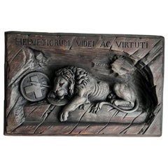 Swiss Lion of Lucerne Relief Carving Plaque