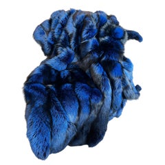 Cobalt Blue Canadian Fox Fur Throw Blanket