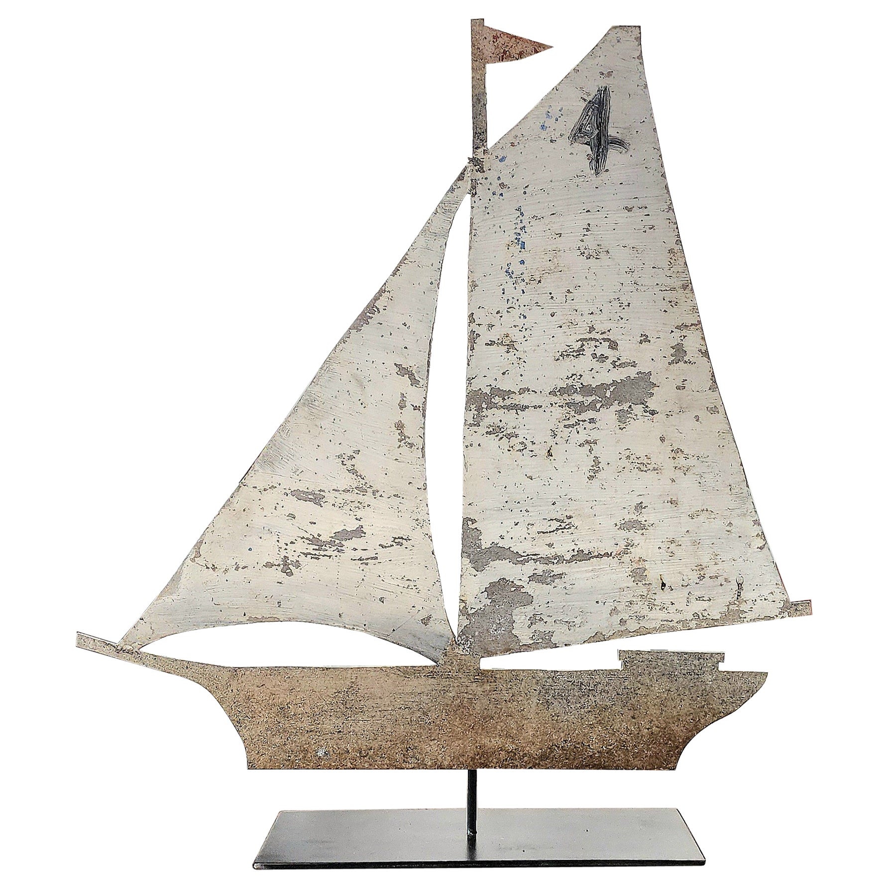 Fantastic piece of early 20th century American folk art. The sound object was attached to the side of a Boathouse in maine. Created at some point in the 1930s and retaining the original paint highly weathered with beautiful patina. The base was