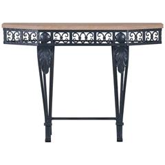 Art Deco Period Painted Iron and Marble French Console Table, circa 1930