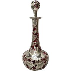 Gorgeous Large Sterling Silver Overlay Decanter Antique Motiff, c.1900