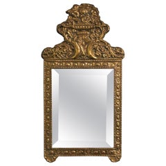 Circa 1870 French Petite Repousse Brass Mirror