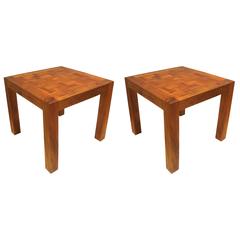 1970s Pair of Parquet Parsons Occasional End Tables in Solid Walnut