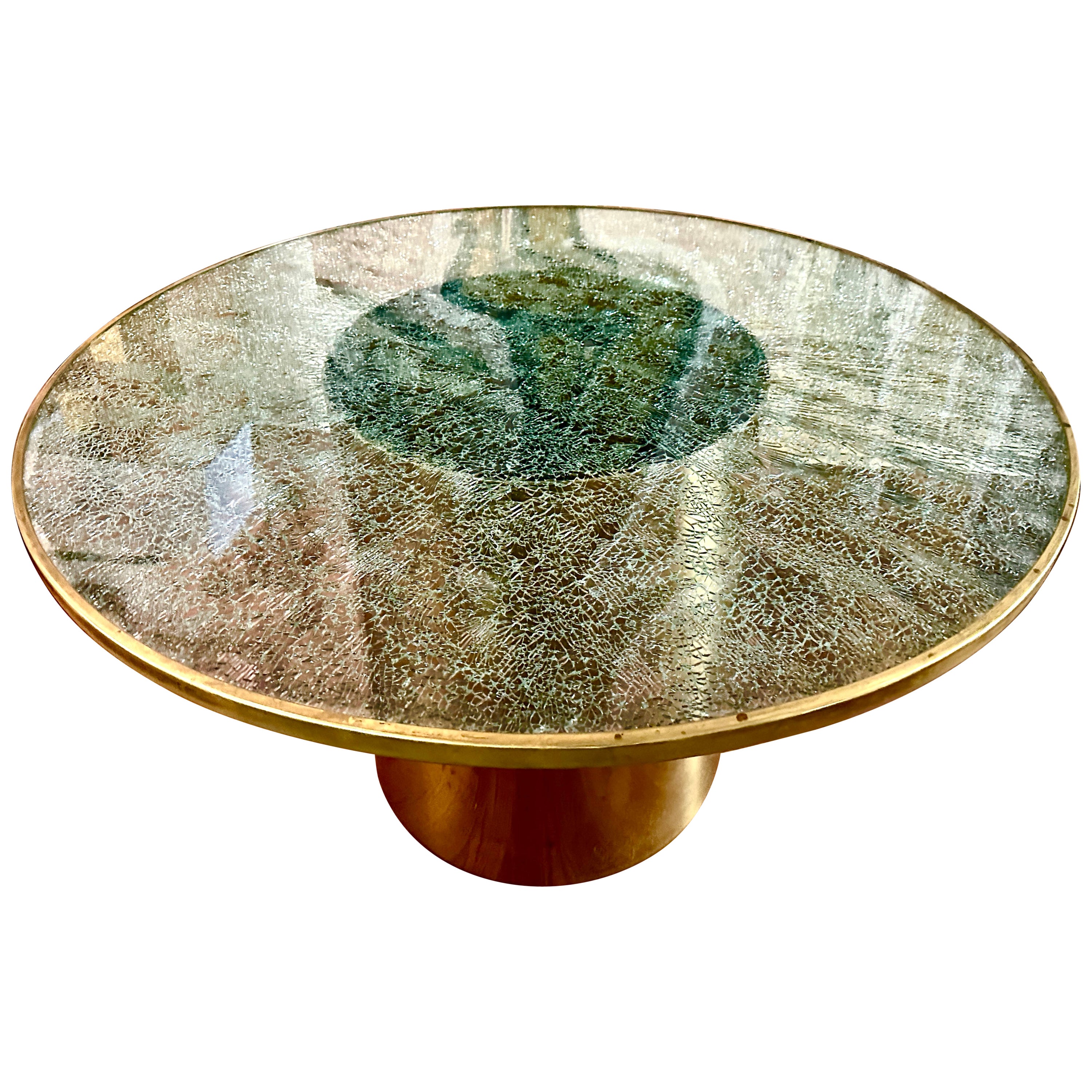 Steve Chase Design Crackle Glass and Brass Dining Table