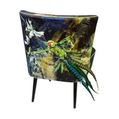Feathered cocktail chair in rich appliquéd velvets by award-winning artist