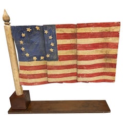 1960’s Folk Art Flag Waving on Stand