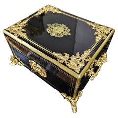 Large Black French Napoleon III Boulle Gilt Bronze  Decorative Box 19th Century