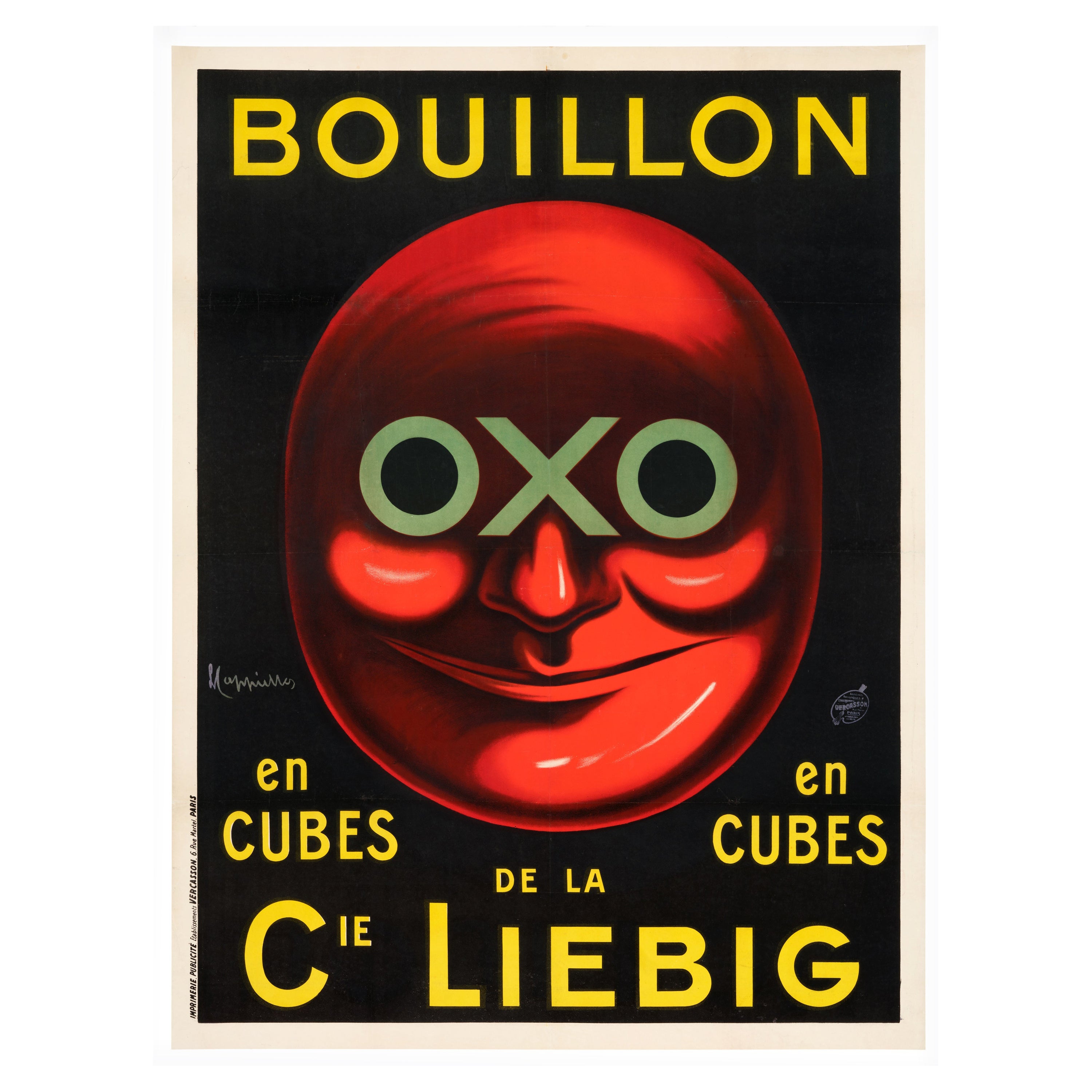Cappiello, Poster originale d'epoca, OXO, Brodo a cubetti Liebig, Carne di manzo, 1911