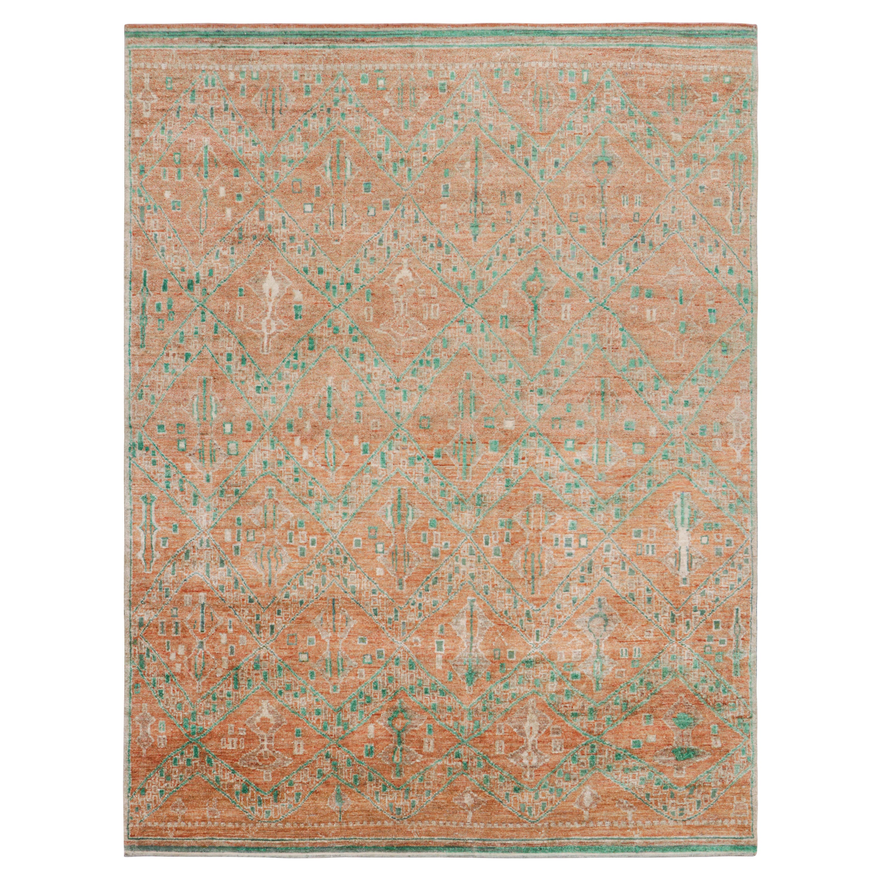 Rug & Kilim’s Moroccan Style rug in Orange with Green Geometric Patterns