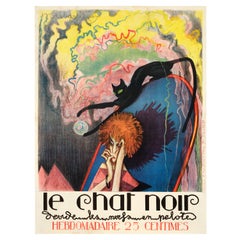 Desbarbieux, Original-Vintage-Poster, Schwarze Katze, Chat Noir, Ball aus Wolle, 1922