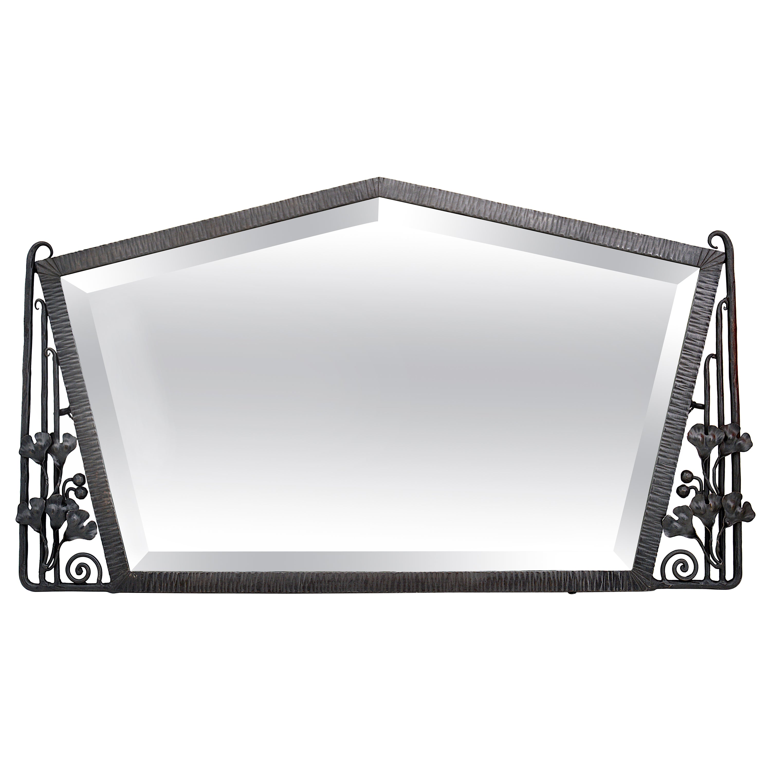 French Art Deco Ginkgo Biloba Wall Mirror, ca. 1920 For Sale