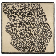 Rug & Kilim’s Distressed Abstract Square Rug in Ivory & Black Geometric Patterns
