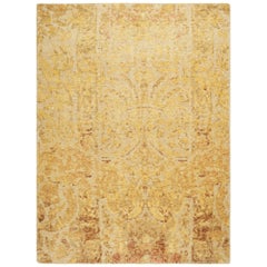 Rug & Kilim's Distressed European Square Rug in Beige-brown & Gold Florals (Tapis carré européen vieilli en beige et or)