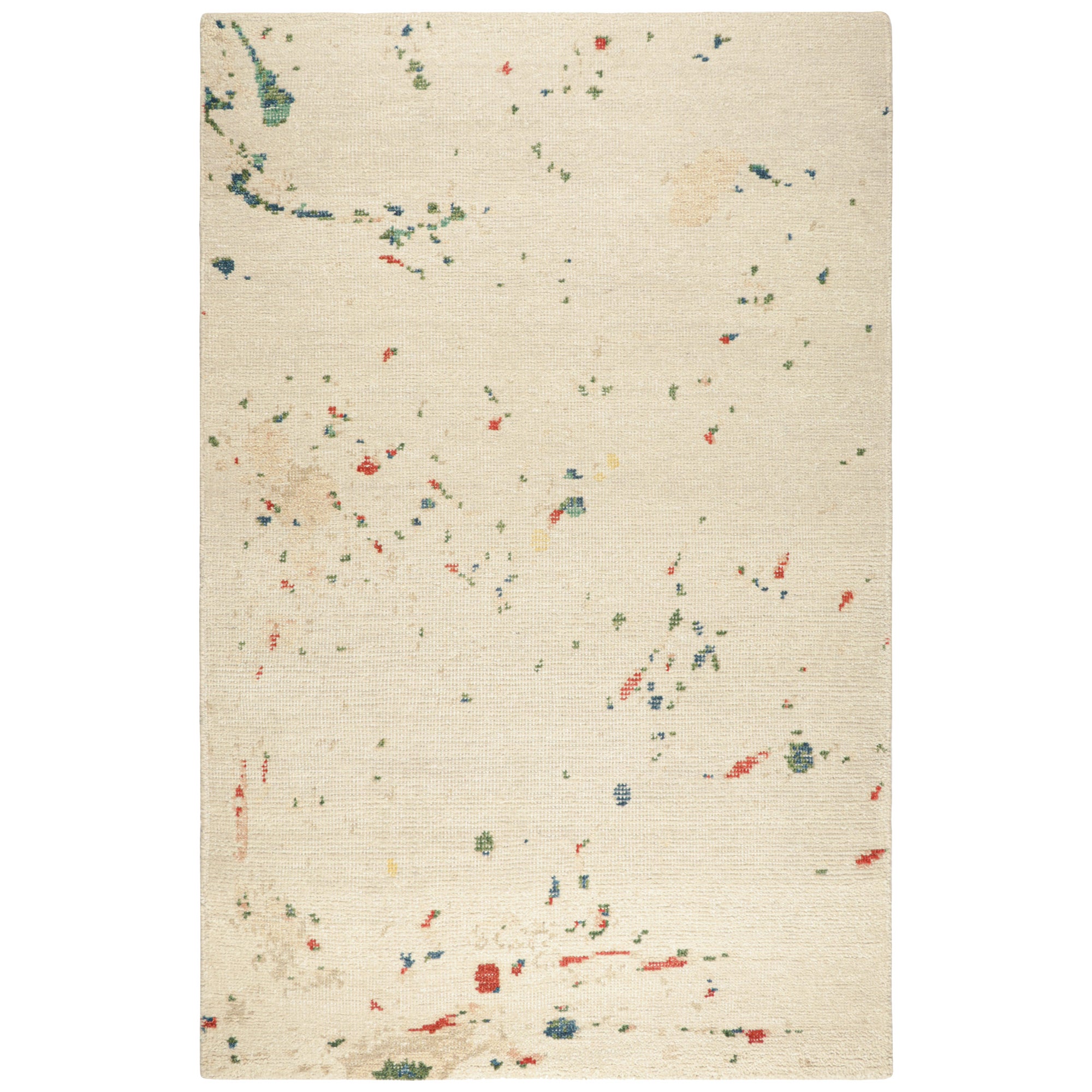 Rug & Kilim's Modern Distressed Art Rug in Weiß mit farbenfrohen abstrakten Mustern
