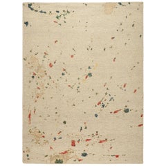 Rug & Kilim’s Modern Distressed Art Rug in White with Colorful Abstract Patterns