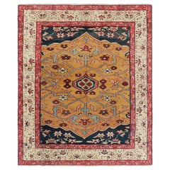 Antique Agra Rug in Gold with Medallion and Floral Patterns, from Rug & Kilim