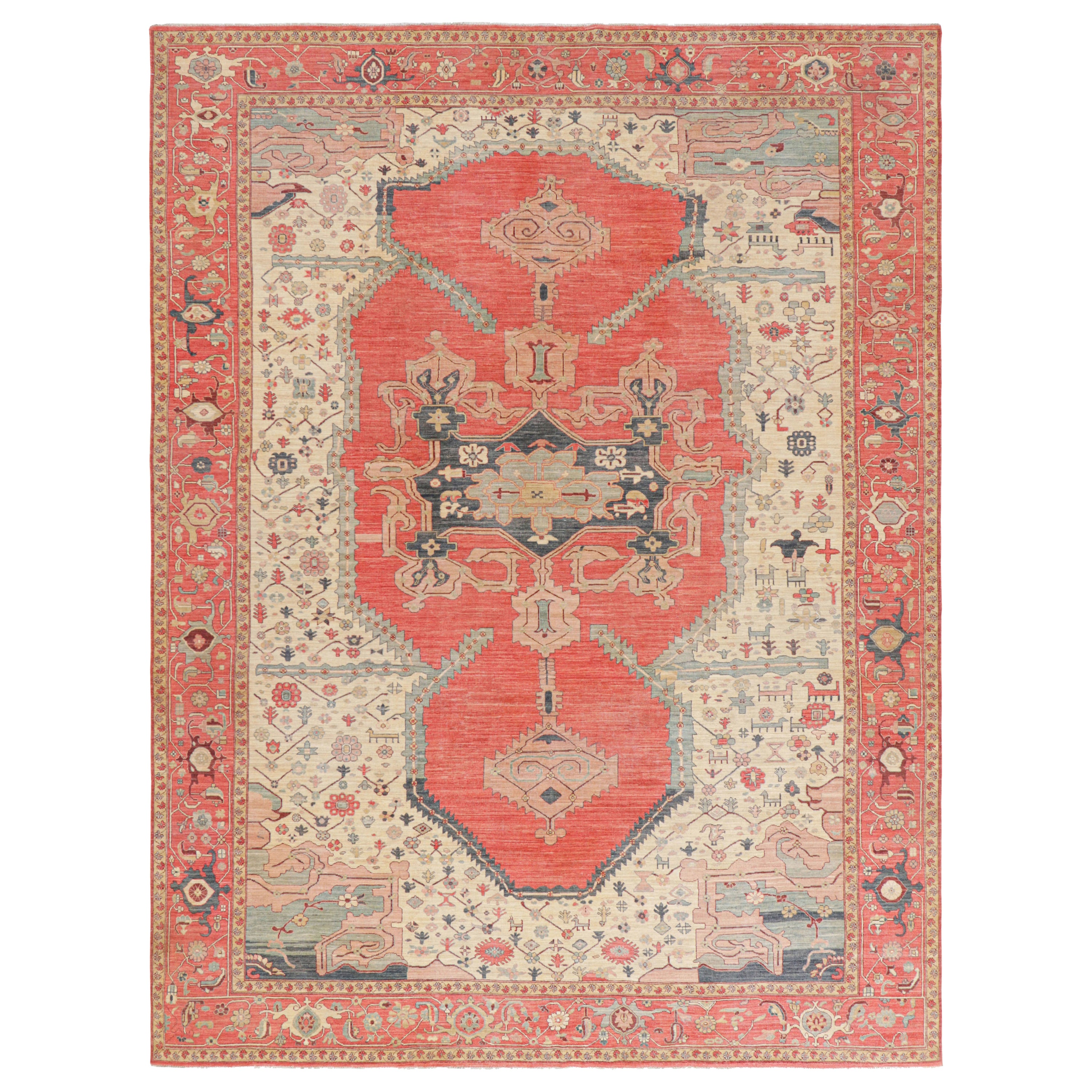 Alfombra persa estilo Bakshaish de Rug & Kilim en rojo con medallón geométrico