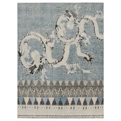 Alfombra Dragón Desgastada de Rug & Kilim con motivos pictóricos en azul, gris y negro