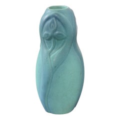 Van Briggle Arts & Crafts Turquoise Glazed Ceramic Vase With Floral Motif