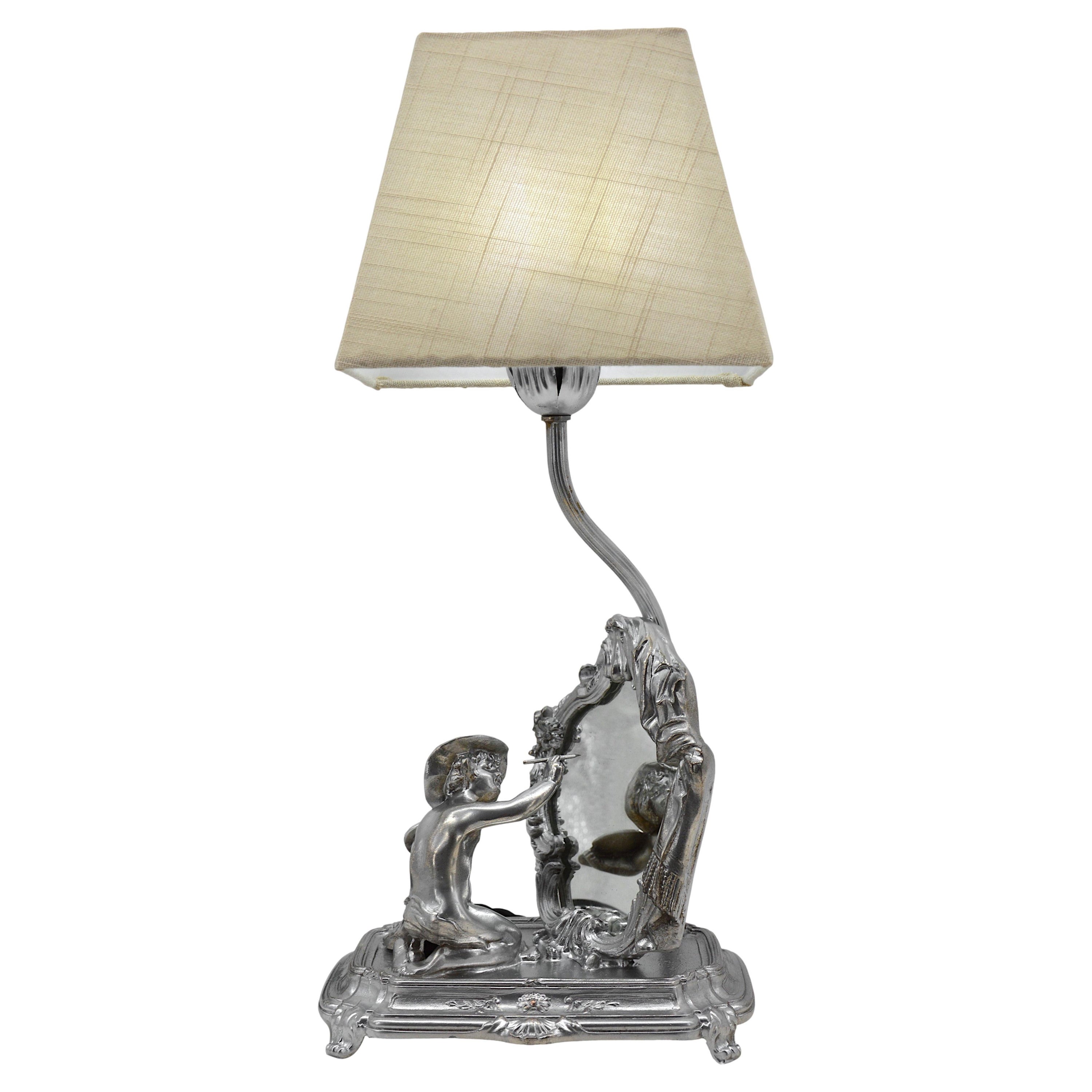 Lampada da tavolo a specchio francese, pittore, 1900 ca.