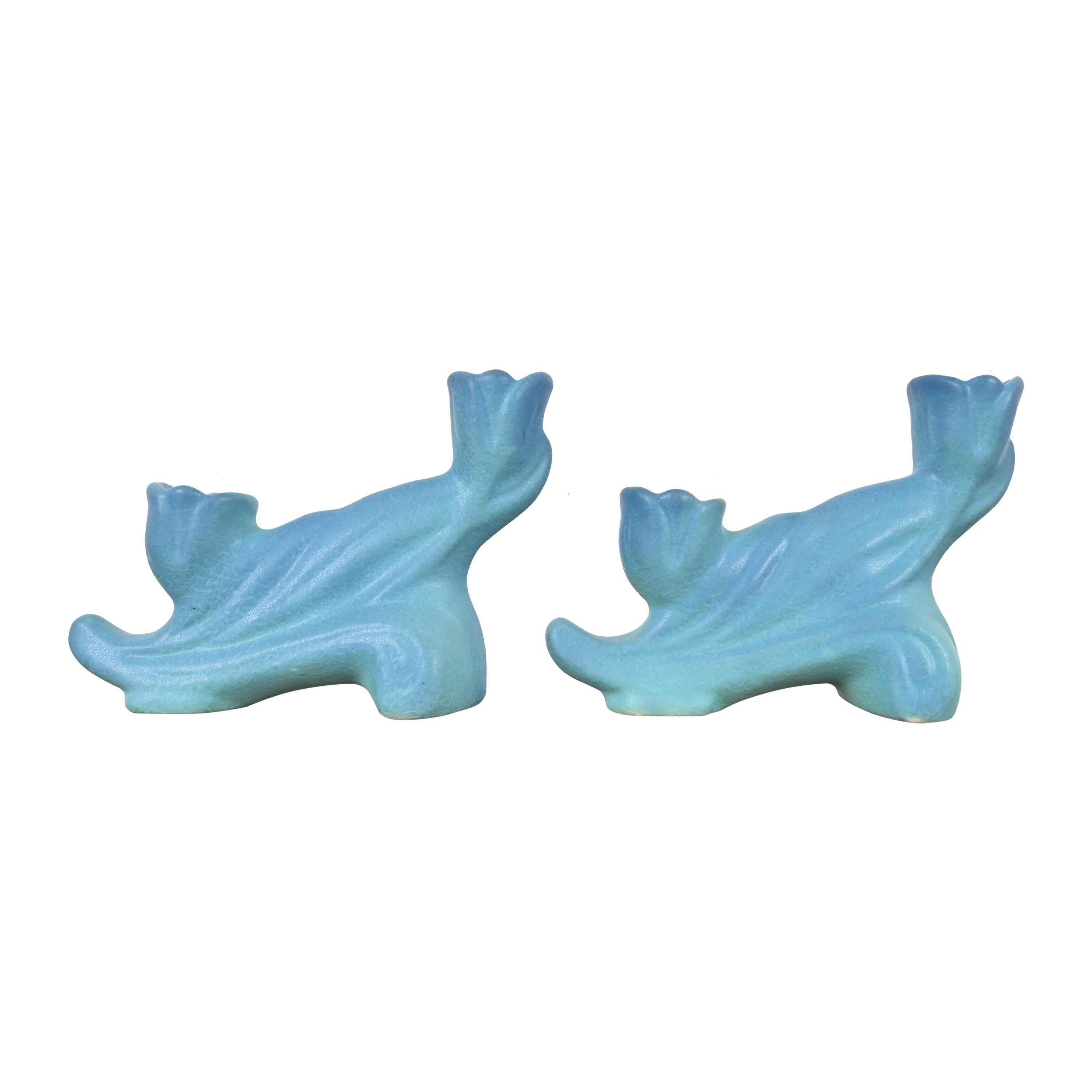 Van Briggle Arts & Crafts Candeleros de cerámica esmaltada turquesa, Pareja