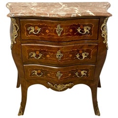 Antique Quality Kingwood Inlaid Marquetry Marble Top Commode / Chest of Drawers