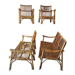 Vintage bamboo and rattan set 2 sofas and 2 armchairs Dal Vera 1970