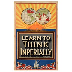 Affiche ancienne d'origine Learn to Think Imperially British Empire Chamberlain UK