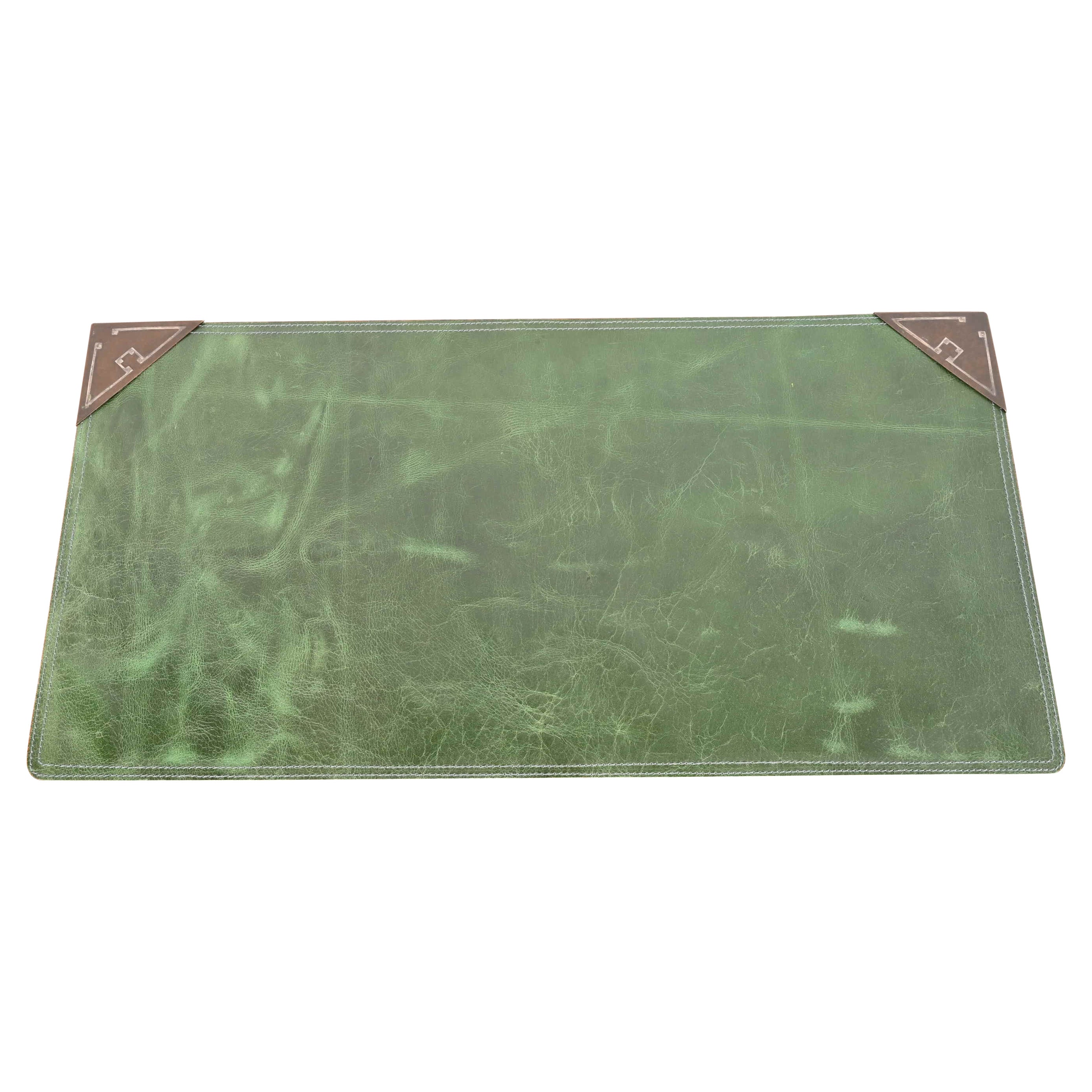 Heintz Arts & Crafts Sterling Silver on Bronze Blotter Corners With Leather Pad