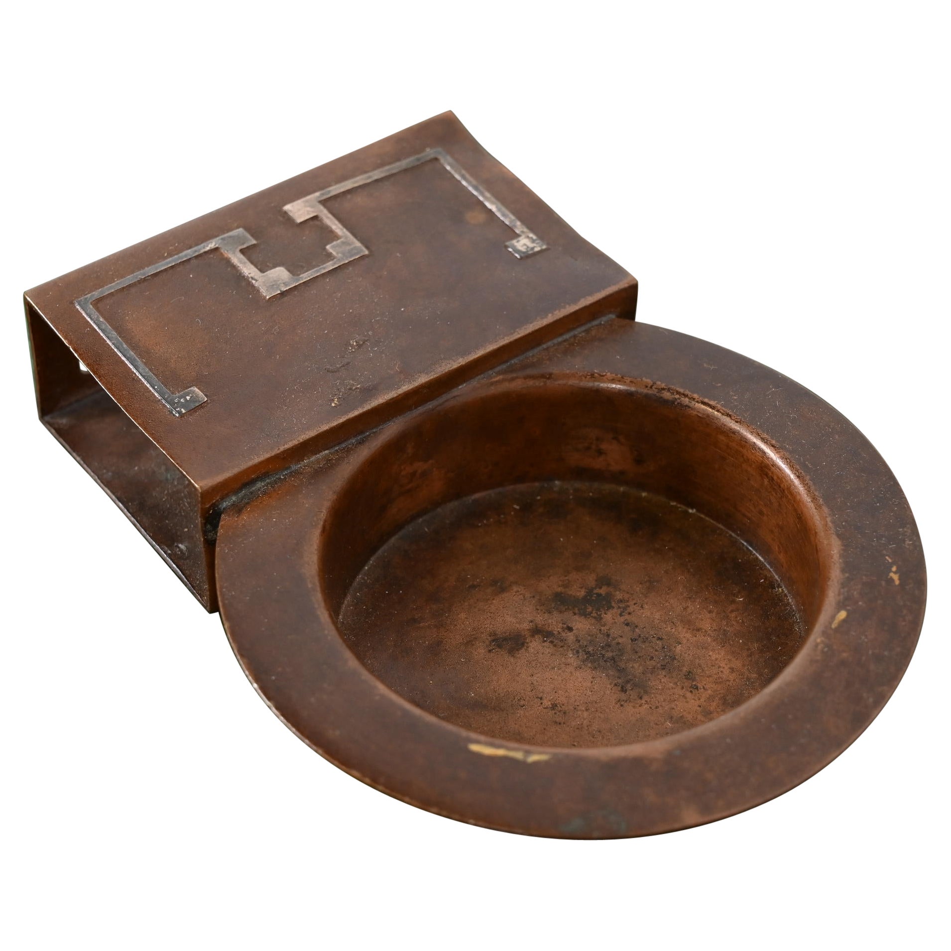 Heintz Arts & Crafts Aschenbecher aus Sterlingsilber auf Bronze von Heintz mit passendem Schachtelhalter