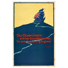 Poster di propaganda originale Antique British Empire Inghilterra Tennyson Regno Unito