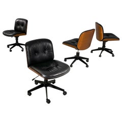 Italian mid-century modern Sillas de oficina de cuero negro de Ico Parisi MIM, años 60