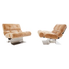 François Monnet for Kappa steel mohair velvet armchairs 1970