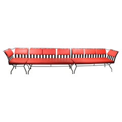 Vintage Extra Large Mid Century  Woodard Wrought Iron and Metal Strap  Sofa