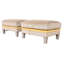 Baker Furniture Contemporary Upholstered Ottomans, Pair