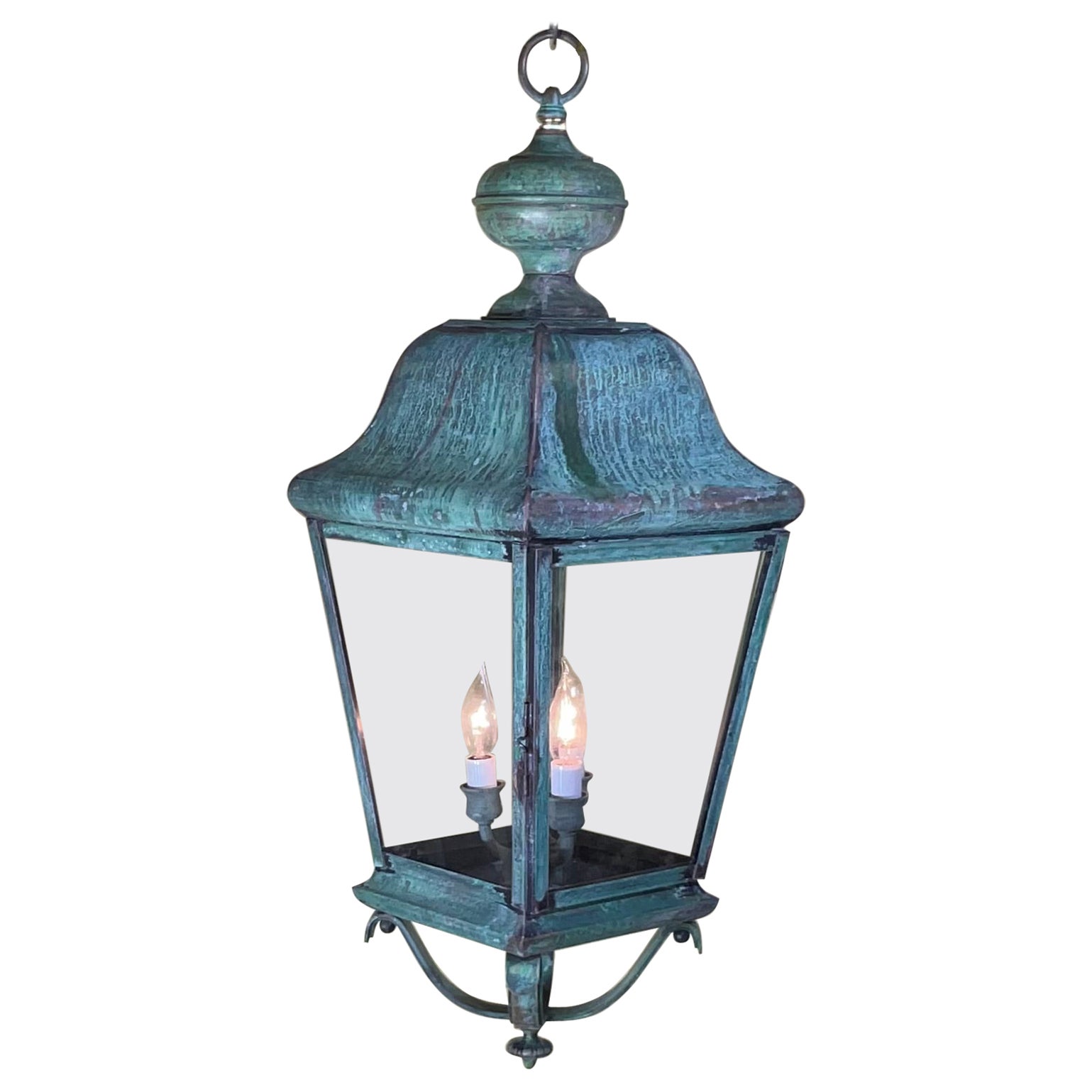 Lanterna a sospensione in ottone massiccio a quattro lati 30" x 10".5 x 10".5