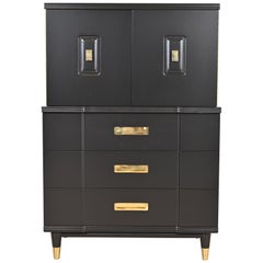 John Widdicomb Hollywood Regency Campaign Black Lacquered Gentleman's Chest