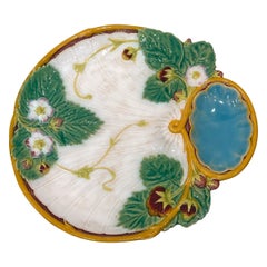 Antique Minton Strawberry Majolica Shell Plate, 19th century