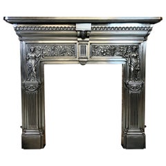 Vintage 19th Century Victorian Style Polished Cast Iron Fireplace Mantelpiece