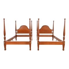 Federal Carved Mahogany Twin Poster Beds, Pair