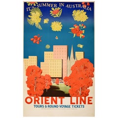 Original Vintage Kreuzfahrt-Reiseplakat Orient Line Australien, Art déco, Sommer