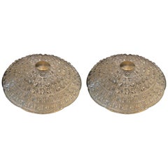 Mid-Century Modern Carl Fagerlund Brass Glass Flush Mount Large Pair Fixtures