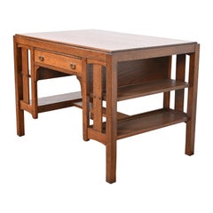 Limbert Mission Oak Arts & Crafts Desk or Library Table With Built-In Bookcases