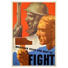 Original Vintage Cartel de Guerra Sea cual sea tu trabajo Lucha Canadá Frente Interior II Guerra Mundial