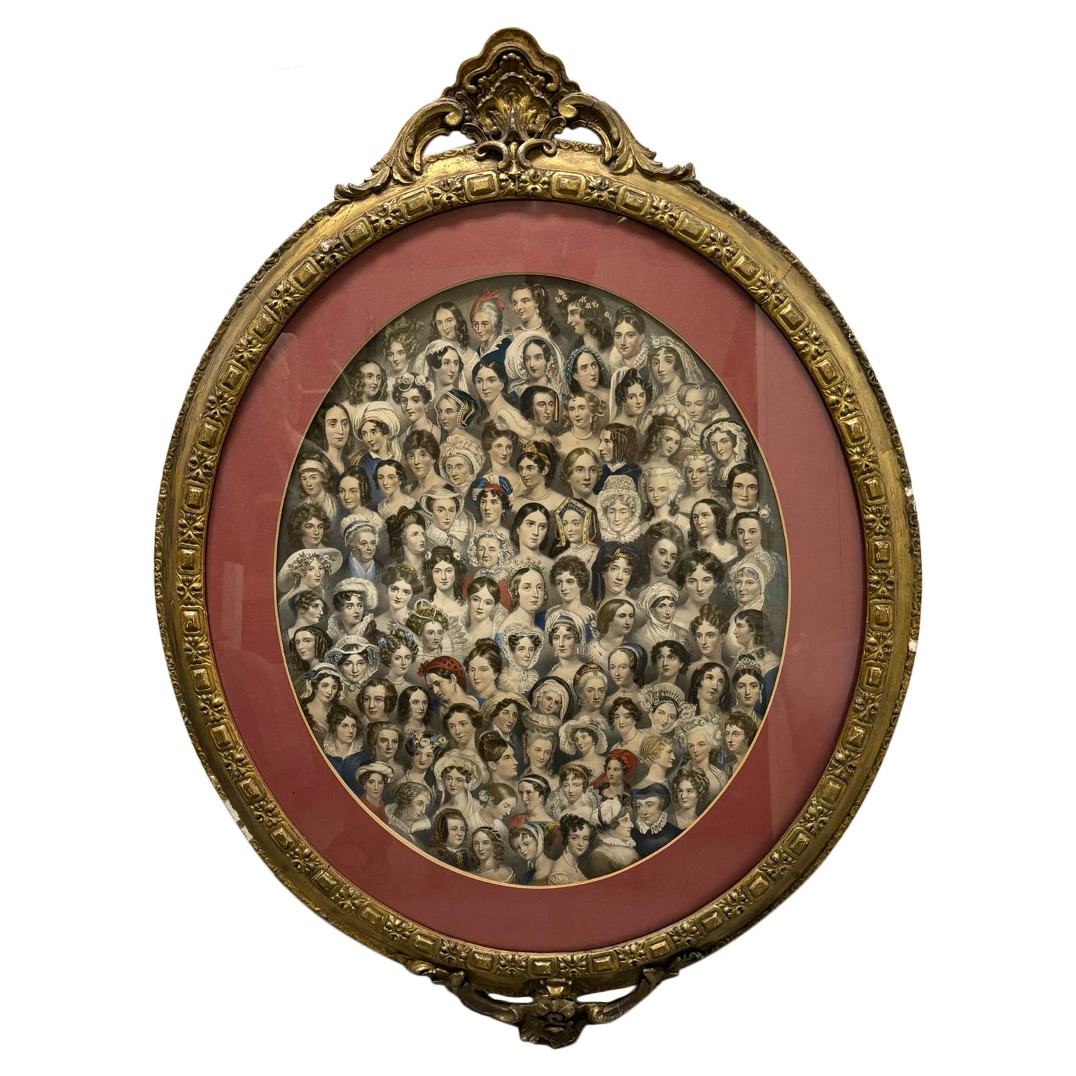 19th Century English Color Lithograph 'Eminent Women'  Gilt Wood Frame