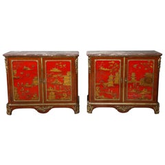Paar von  Rote Chinoiserie-Schränke im französischen Louis-XVI.-Stil