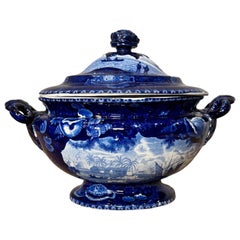 Historical Blue & White Staffordshire Soup Tureen/ Dix Cove 19th Century