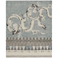 Alfombra Dragón Desgastada de Rug & Kilim con motivos pictóricos en azul, gris y negro